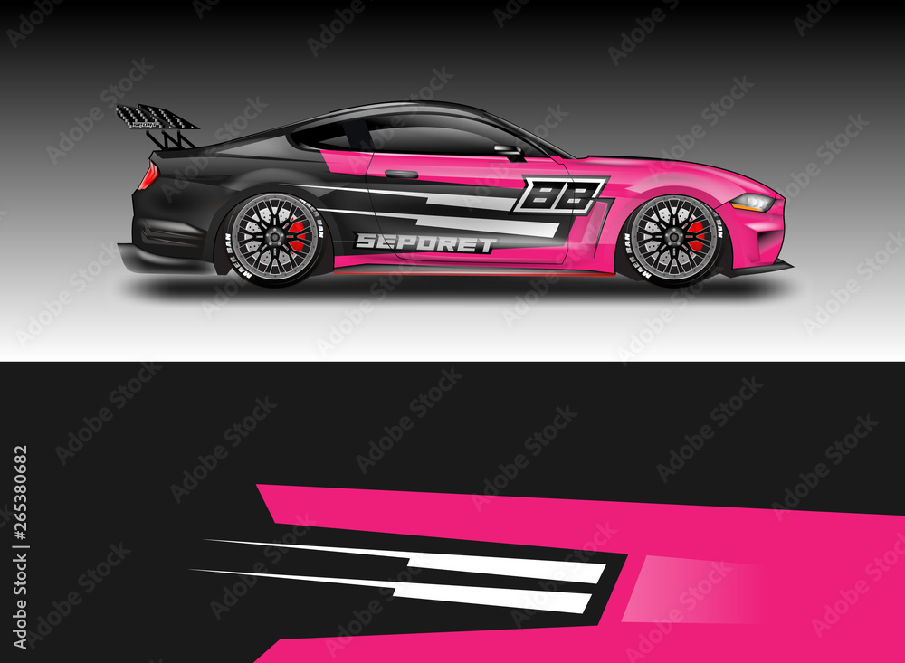 Livery decal car vector , supercar, rally, drift . Graphic abstract stripe racing background . File 