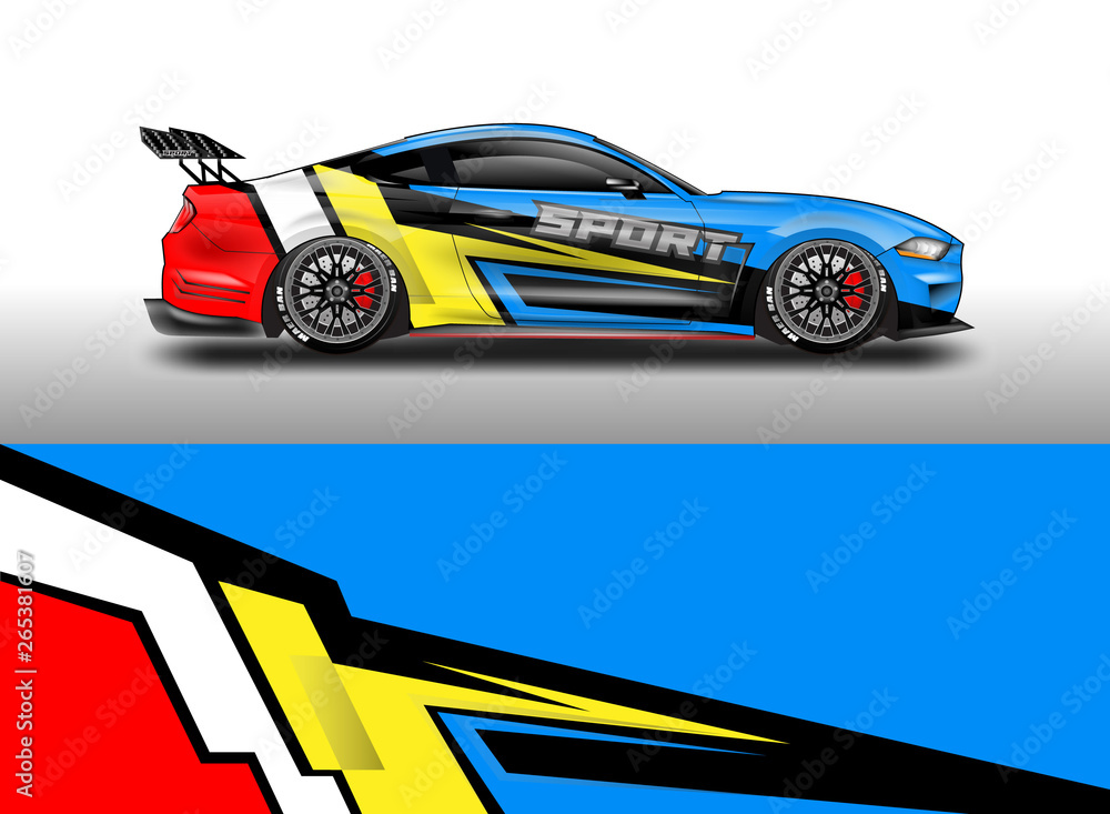 Livery decal car vector , supercar, rally, drift . Graphic abstract stripe racing background . File 