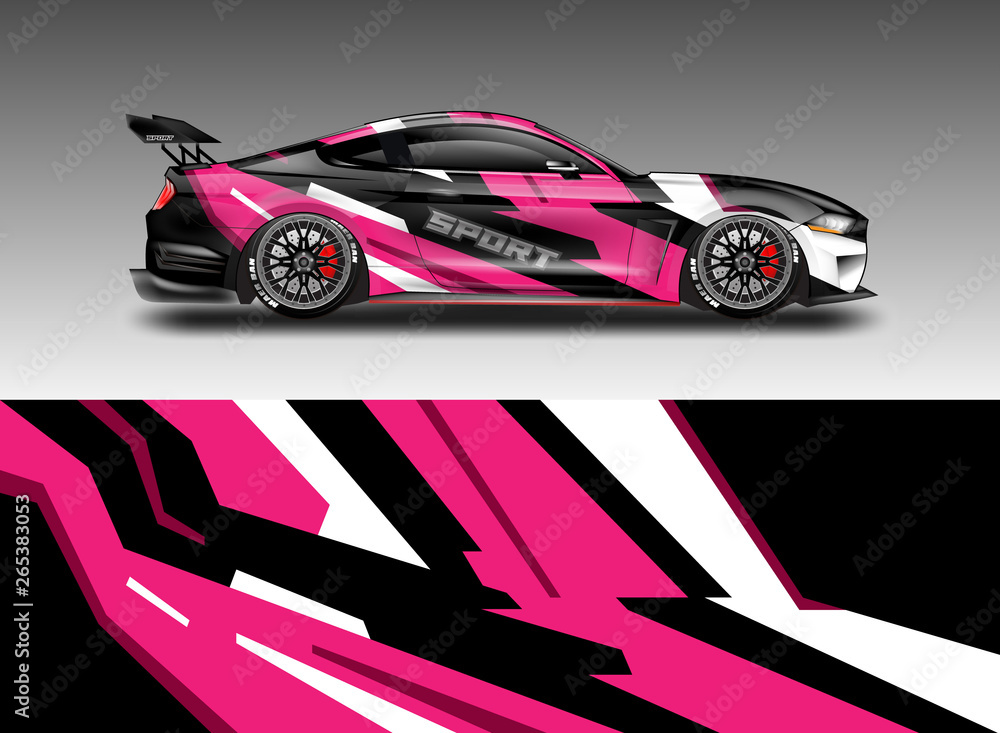 Livery decal car vector , supercar, rally, drift . Graphic abstract stripe racing background . File 