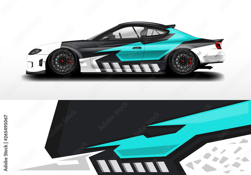 Car wrap graphic vector. Abstract stripe racing background kit designs for wrap vehicle, race car, r