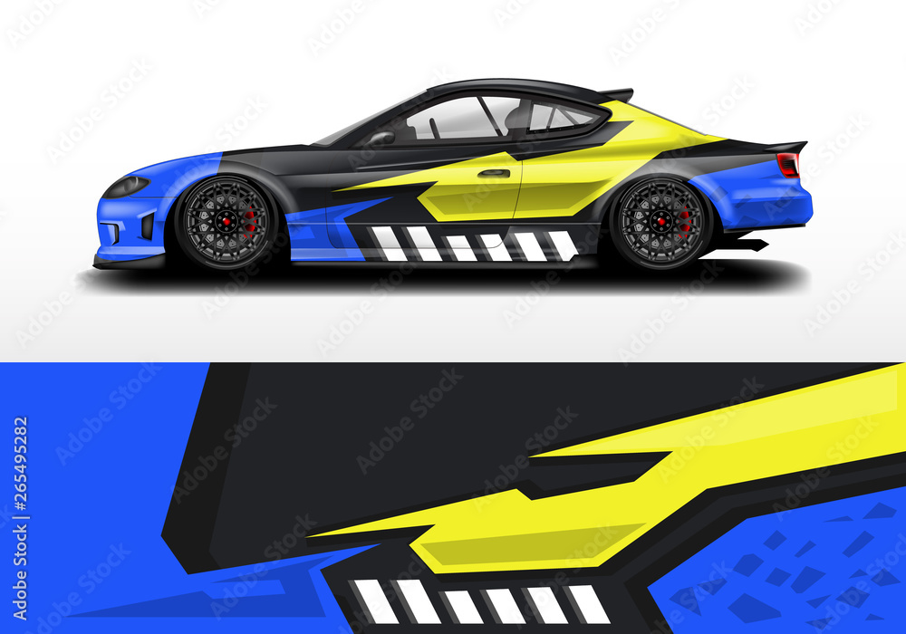 Car wrap graphic vector. Abstract stripe racing background kit designs for wrap vehicle, race car, r