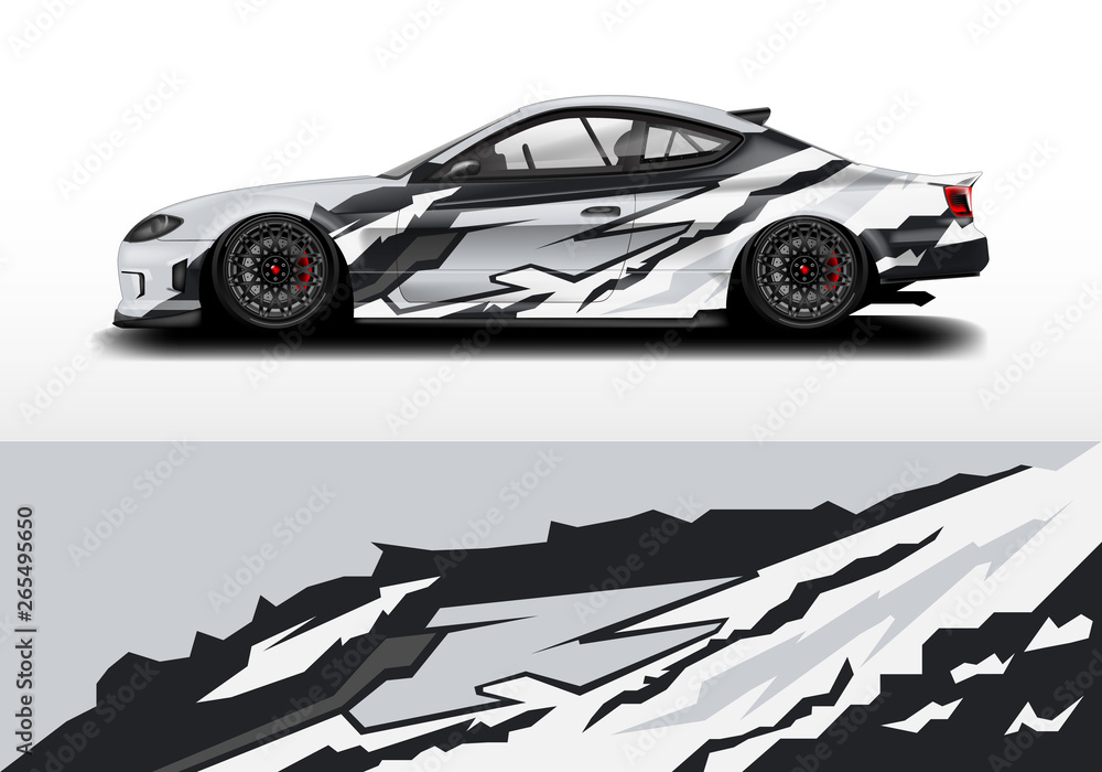 Car wrap graphic vector. Abstract stripe racing background kit designs for wrap vehicle, race car, r