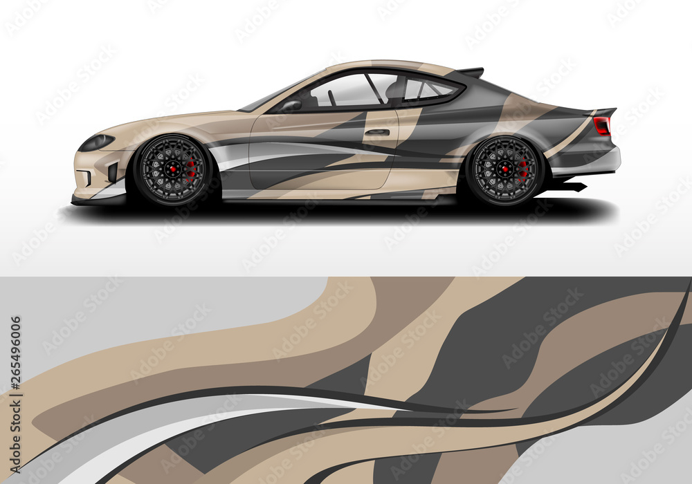 Car wrap graphic vector. Abstract stripe racing background kit designs for wrap vehicle, race car, r