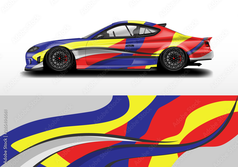 Car wrap graphic vector. Abstract stripe racing background kit designs for wrap vehicle, race car, r