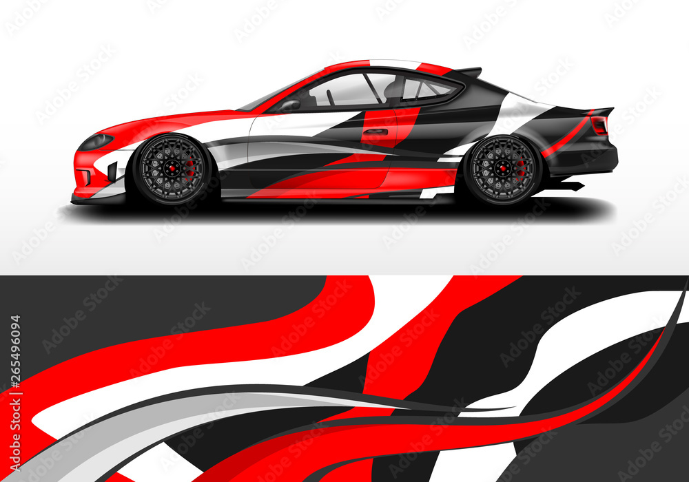 Car wrap graphic vector. Abstract stripe racing background kit designs for wrap vehicle, race car, r