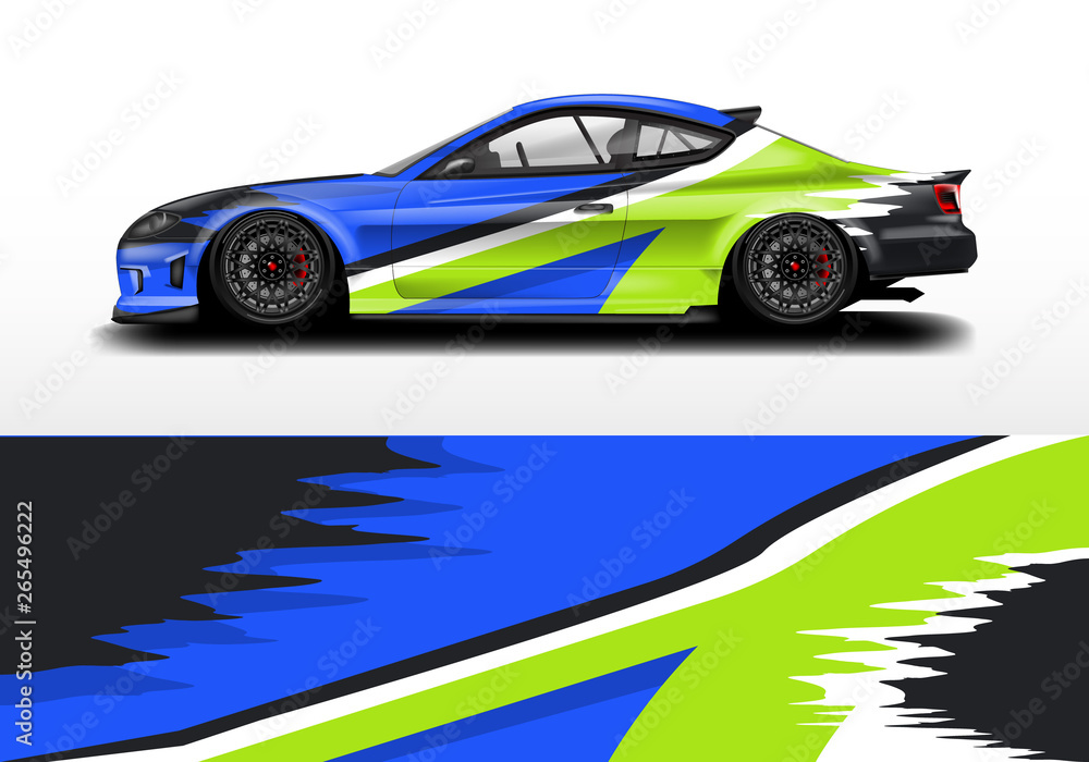 Car wrap graphic vector. Abstract stripe racing background kit designs for wrap vehicle, race car, r