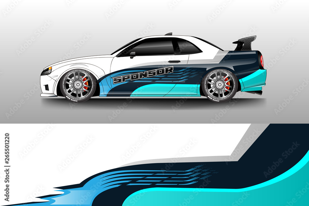 Car wrap livery decal vector , supercar, rally, drift . Graphic abstract stripe racing background . 