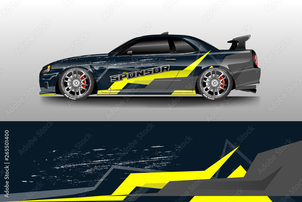 Car wrap livery decal vector , supercar, rally, drift . Graphic abstract stripe racing background . 