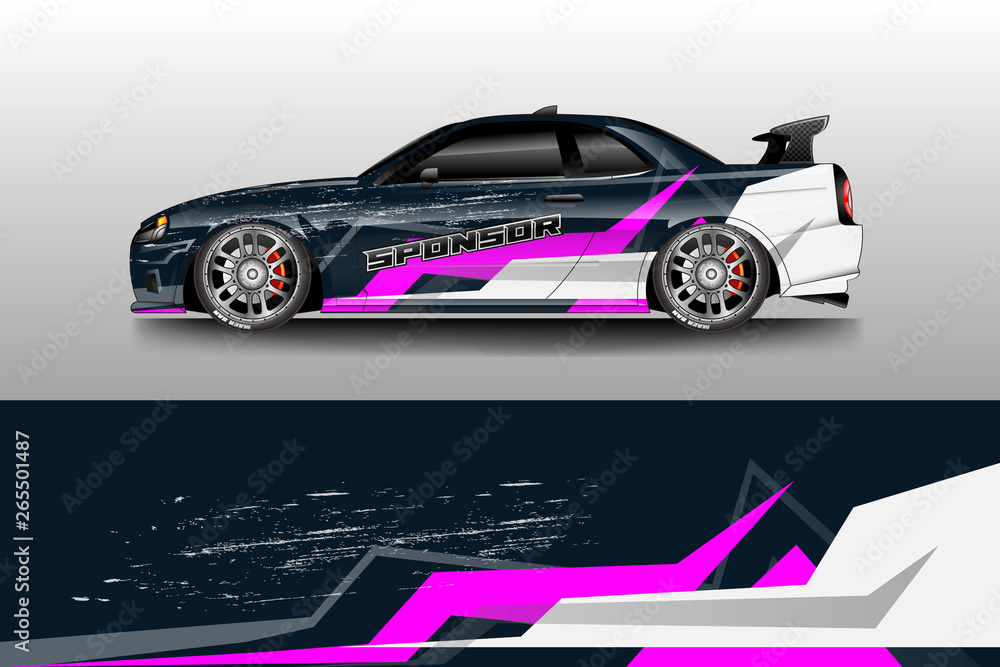 Car wrap livery decal vector , supercar, rally, drift . Graphic abstract stripe racing background . 