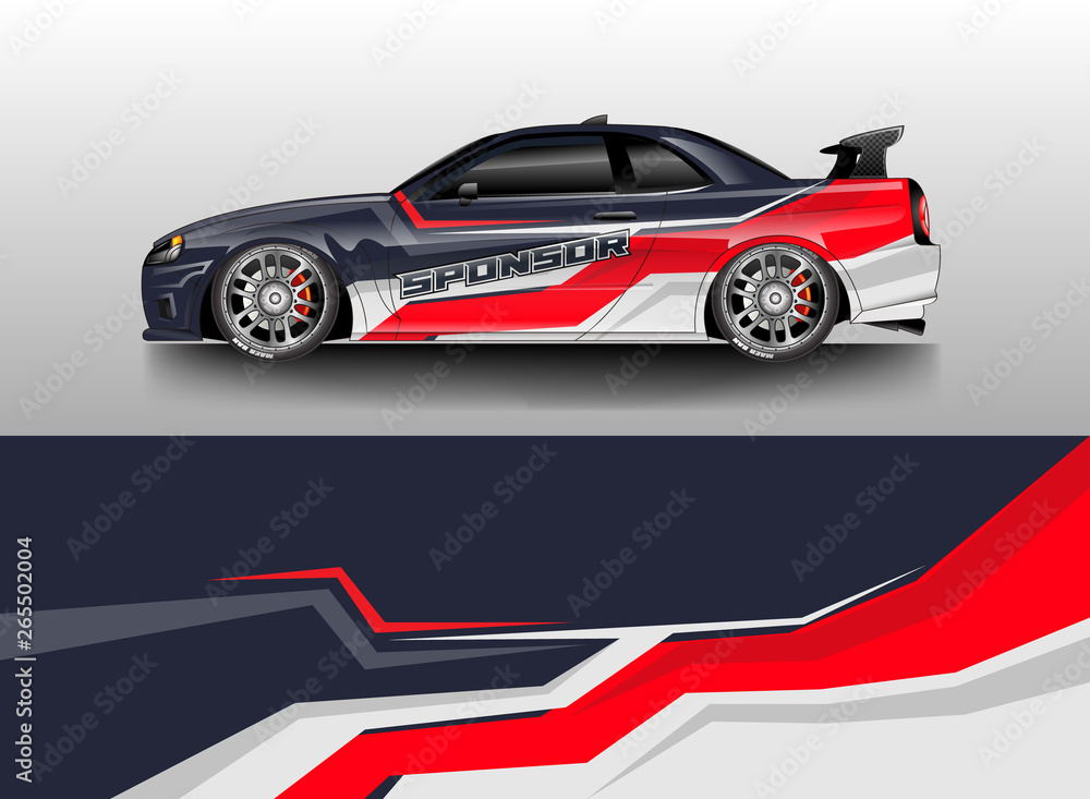 Car wrap livery decal vector , supercar, rally, drift . Graphic abstract stripe racing background . 