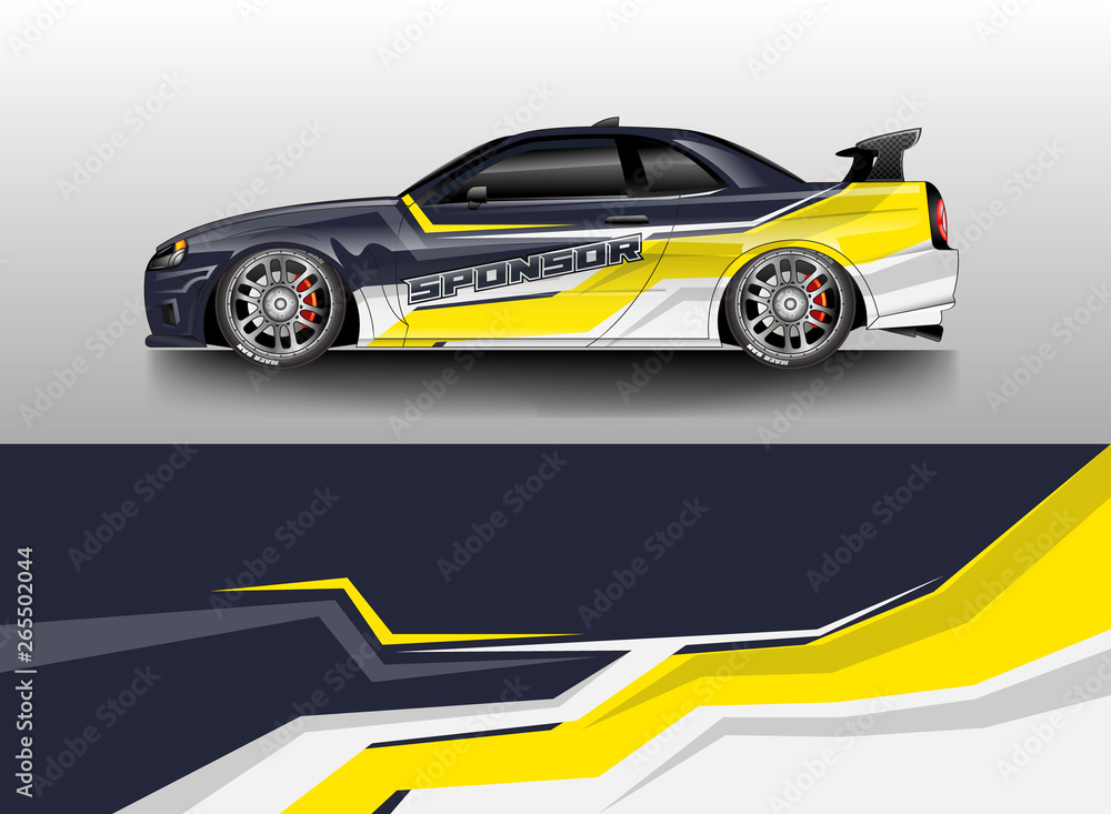 Car wrap livery decal vector , supercar, rally, drift . Graphic abstract stripe racing background . 