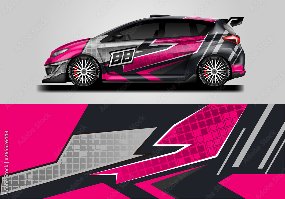 Car wrap livery decal vector , supercar, rally, drift . Graphic abstract stripe racing background . 