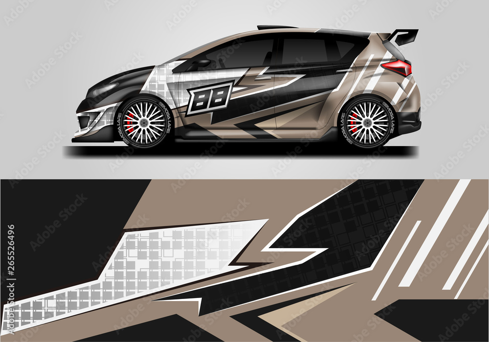 Car wrap livery decal vector , supercar, rally, drift . Graphic abstract stripe racing background . 