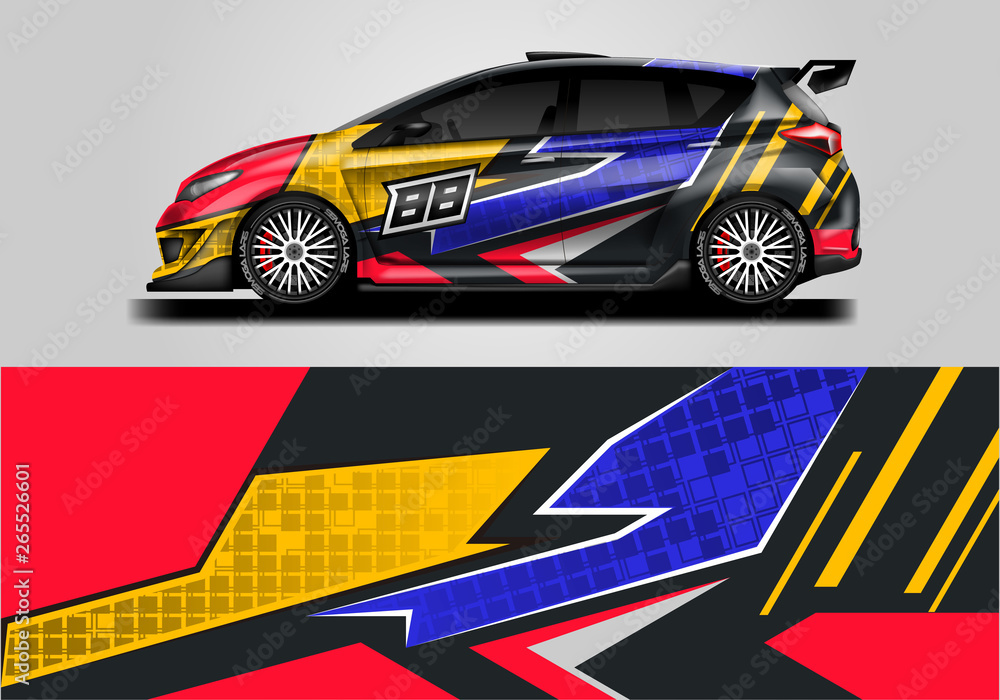 Car wrap livery decal vector , supercar, rally, drift . Graphic abstract stripe racing background . 