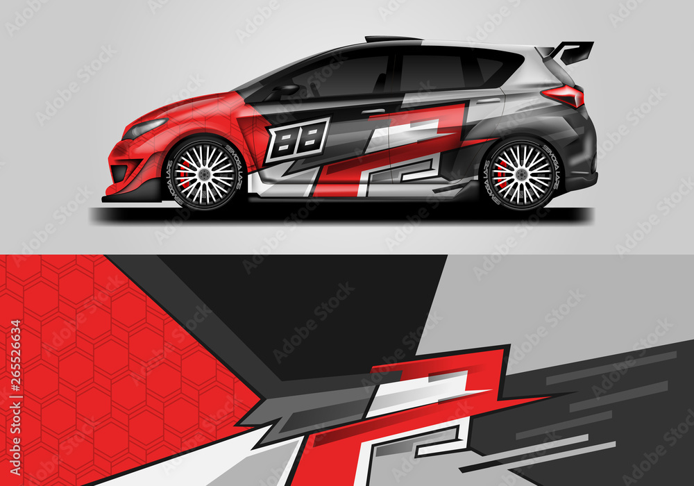 Car wrap livery decal vector , supercar, rally, drift . Graphic abstract stripe racing background . 