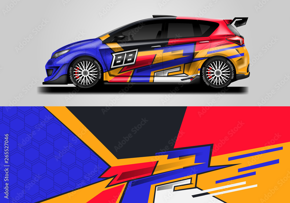 Car wrap livery decal vector , supercar, rally, drift . Graphic abstract stripe racing background . 