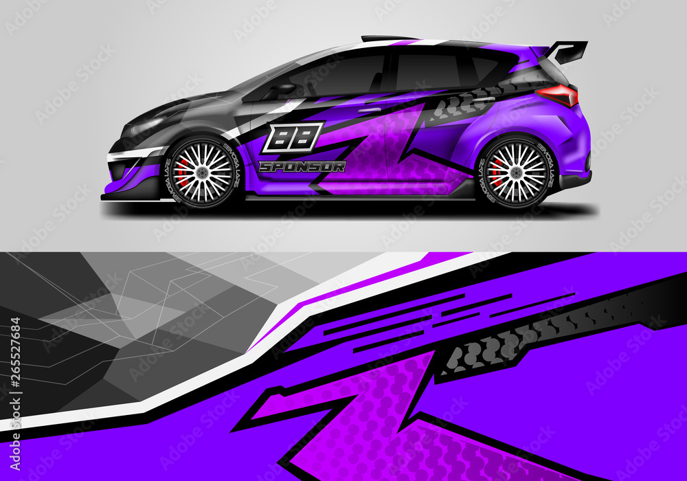 Car wrap livery decal vector , supercar, rally, drift . Graphic abstract stripe racing background . 