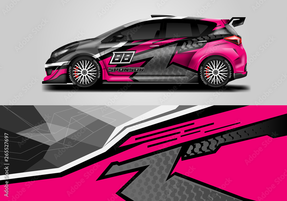 Car wrap livery decal vector , supercar, rally, drift . Graphic abstract stripe racing background . 