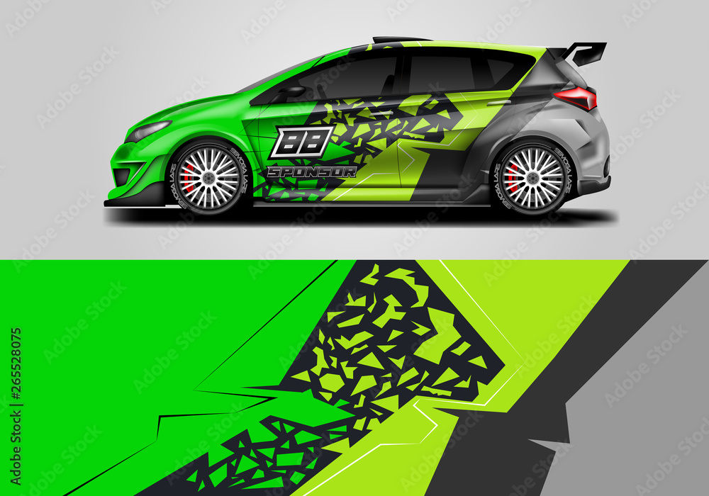 Car wrap livery decal vector , supercar, rally, drift . Graphic abstract stripe racing background . 