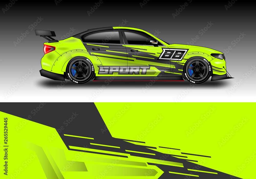 Wrap livery decal car vector , supercar, rally, drift . Graphic abstract stripe racing background . 