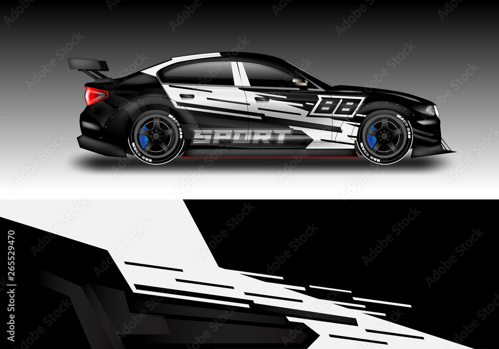 Wrap livery decal car vector , supercar, rally, drift . Graphic abstract stripe racing background . 