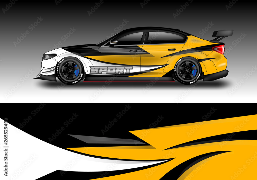 Wrap livery decal car vector , supercar, rally, drift . Graphic abstract stripe racing background . 