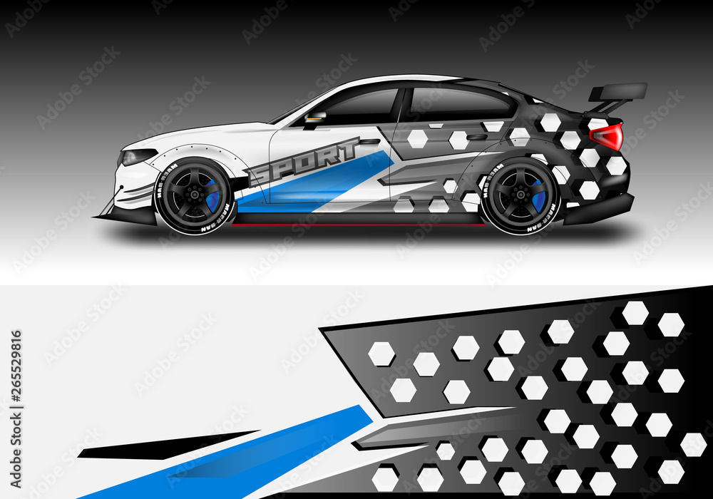 Wrap livery decal car vector , supercar, rally, drift . Graphic abstract stripe racing background . 