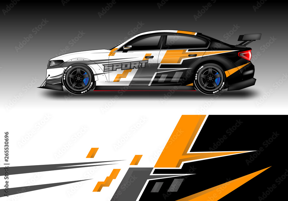 Wrap livery decal car vector , supercar, rally, drift . Graphic abstract stripe racing background . 