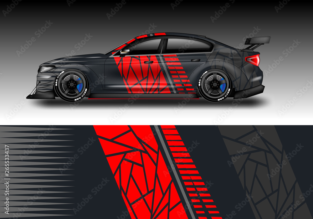 Livery decal car vector , supercar, rally, drift . Graphic abstract stripe racing background . File 