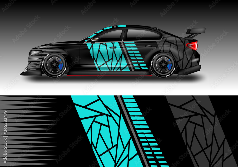 Livery decal car vector , supercar, rally, drift . Graphic abstract stripe racing background . File 