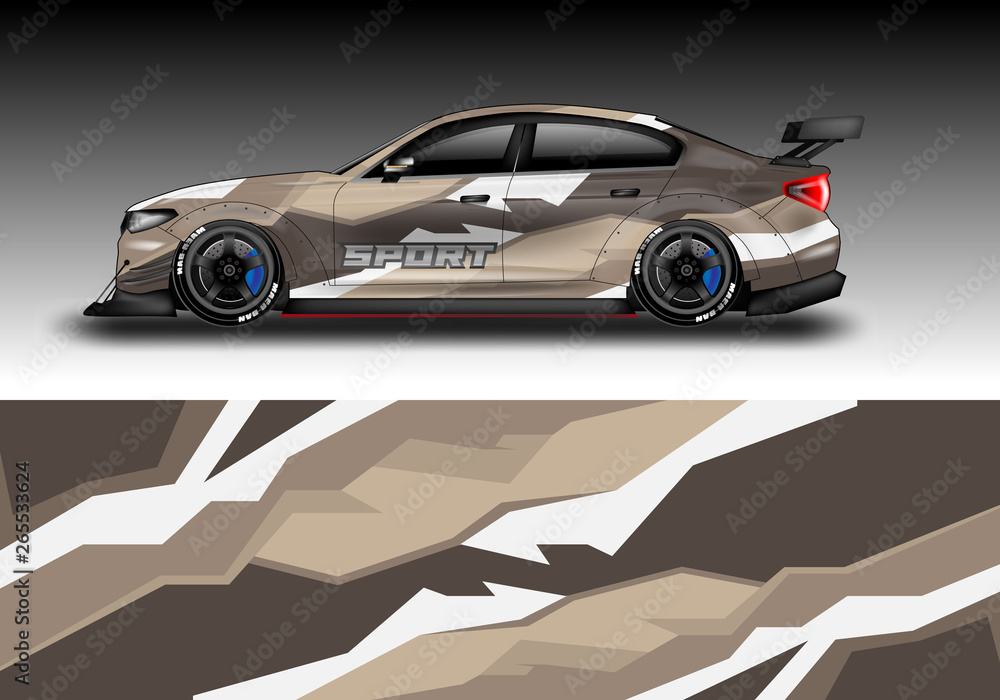 Livery decal car vector , supercar, rally, drift . Graphic abstract stripe racing background . File 