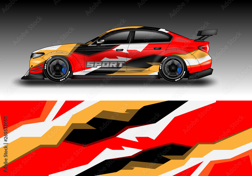 Livery decal car vector , supercar, rally, drift . Graphic abstract stripe racing background . File 