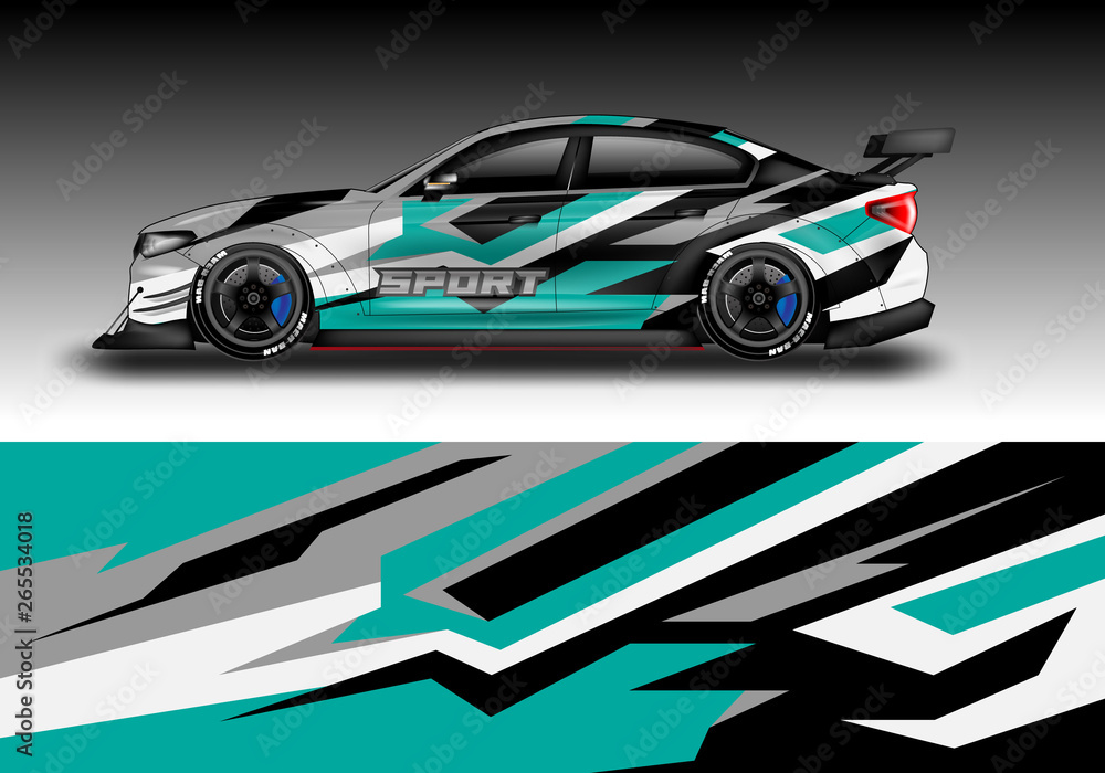 Livery decal car vector , supercar, rally, drift . Graphic abstract stripe racing background . File 