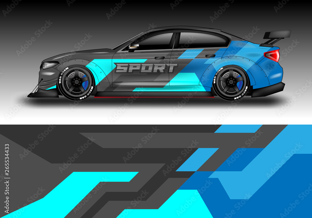 Livery decal car vector , supercar, rally, drift . Graphic abstract stripe racing background . File 