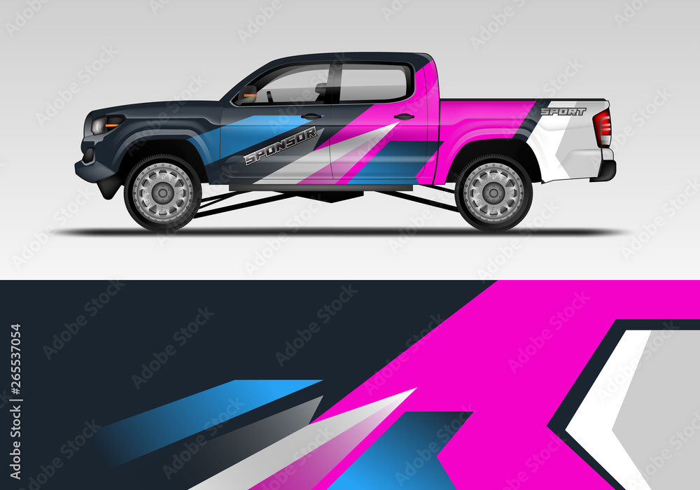 Racing car decal wrap vector designs. Truck and cargo van decal, company , rally, drift . Eps 10 