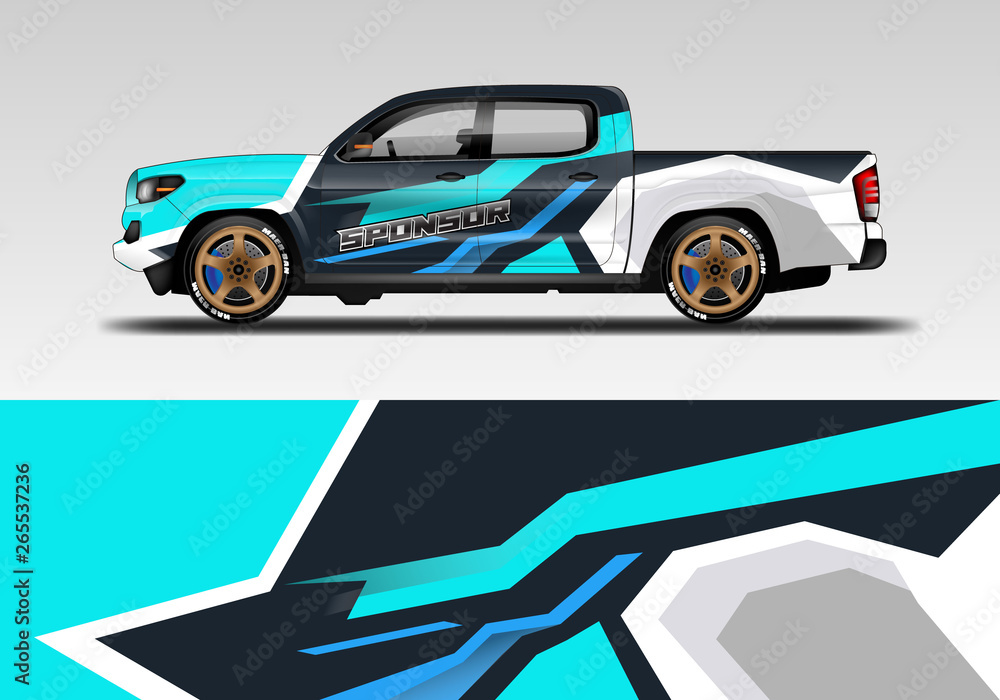 Racing car decal wrap vector designs. Truck and cargo van decal, company , rally, drift . Eps 10 