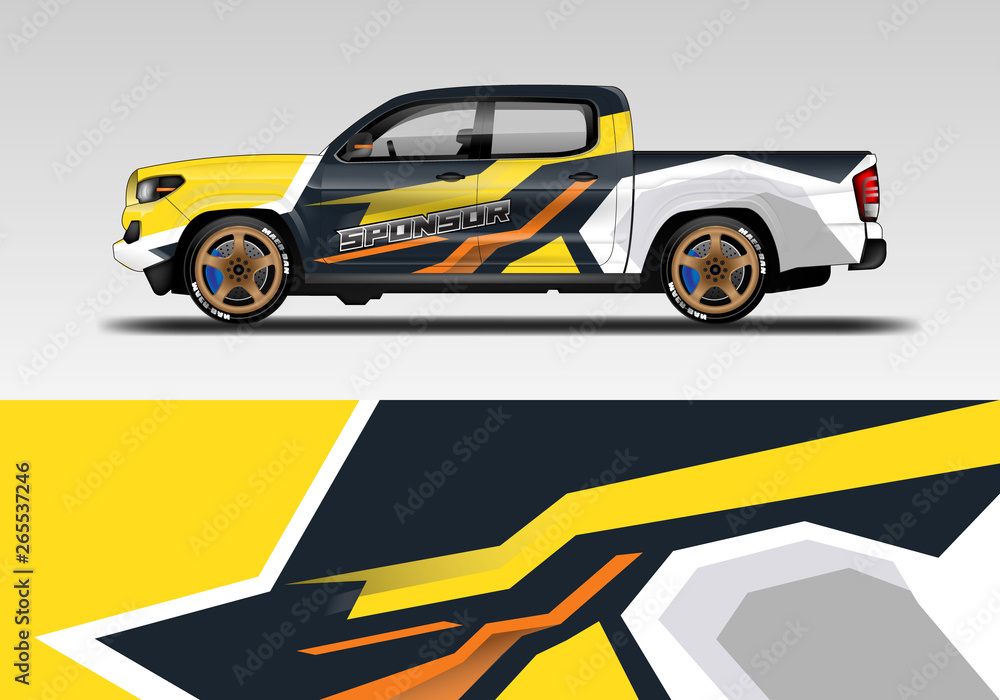 Racing car decal wrap vector designs. Truck and cargo van decal, company , rally, drift . Eps 10 