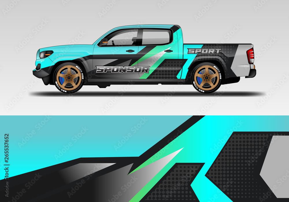 Racing car decal wrap vector designs. Truck and cargo van decal, company , rally, drift . Eps 10 