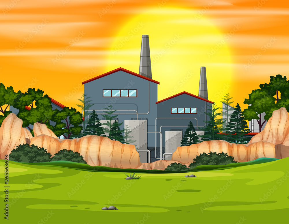 Factory building in nature landscape