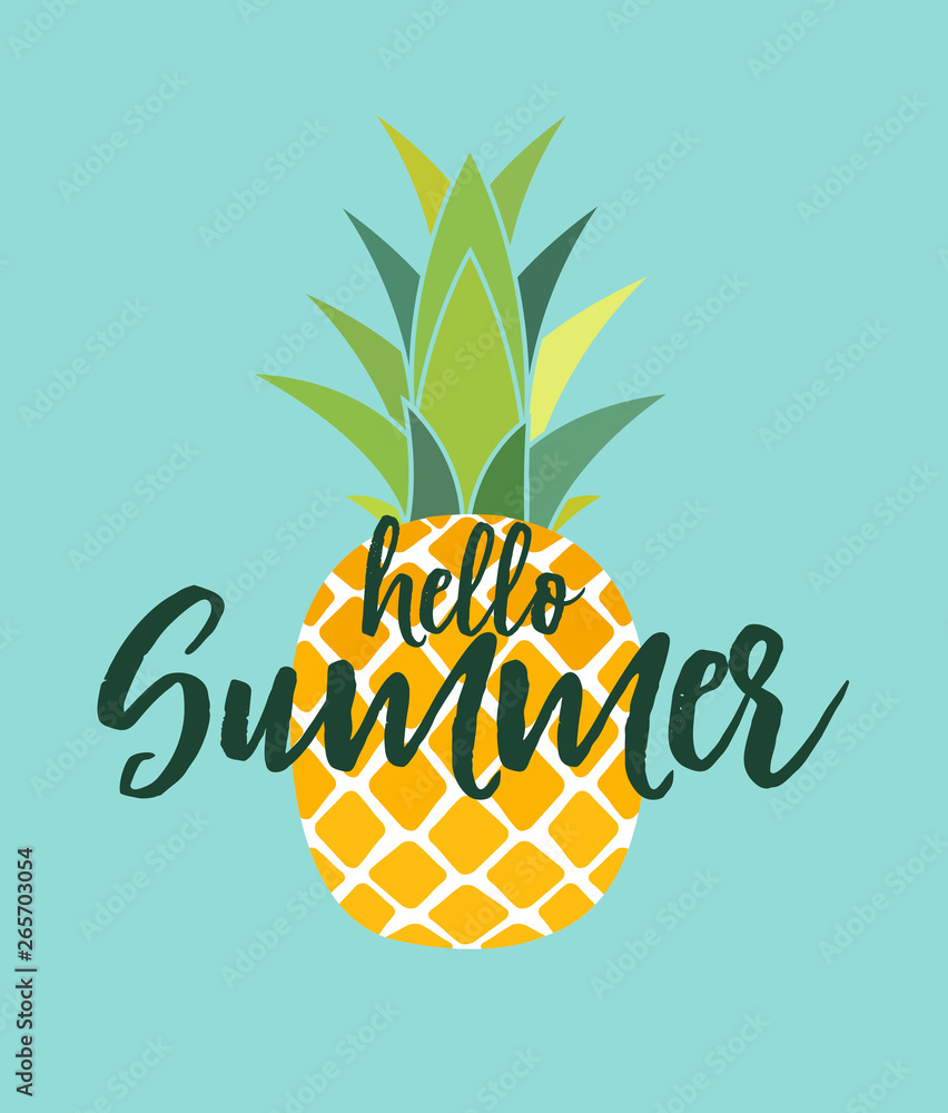 Hello Summer Concept. Tropic fruit Pineapple icon symbol design. Vector Illustration