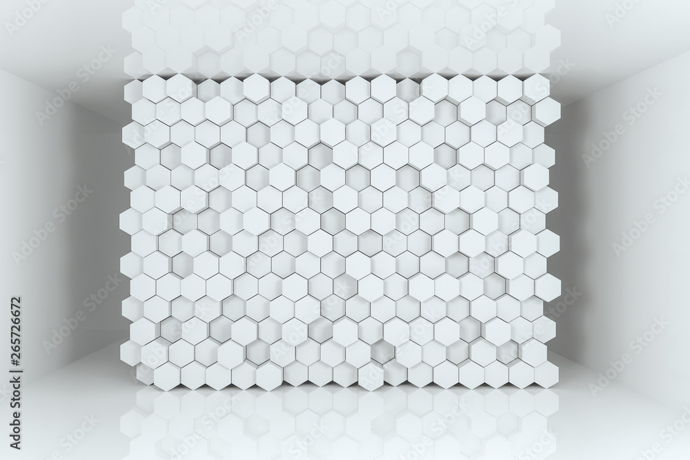 3d rendering, white hexagon cubes.