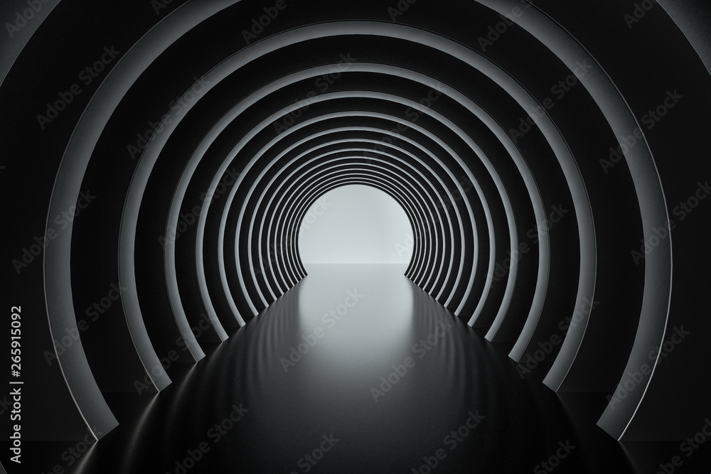 3d rendering, dark science-fiction tunnel, dark background