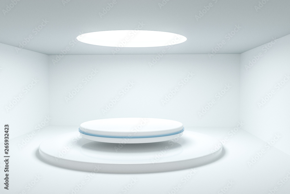 3d rendering, the round platform in the empty room.