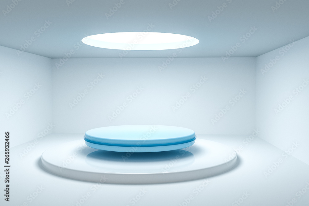 3d rendering, the round platform in the empty room.