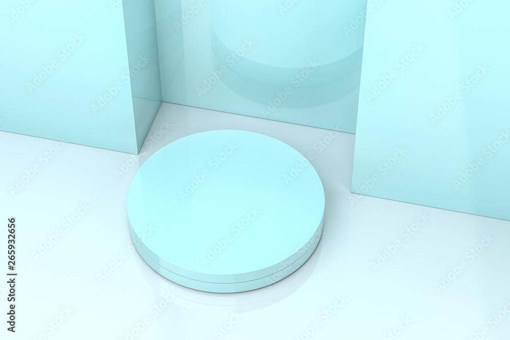 3d rendering, the round platform in the empty room.