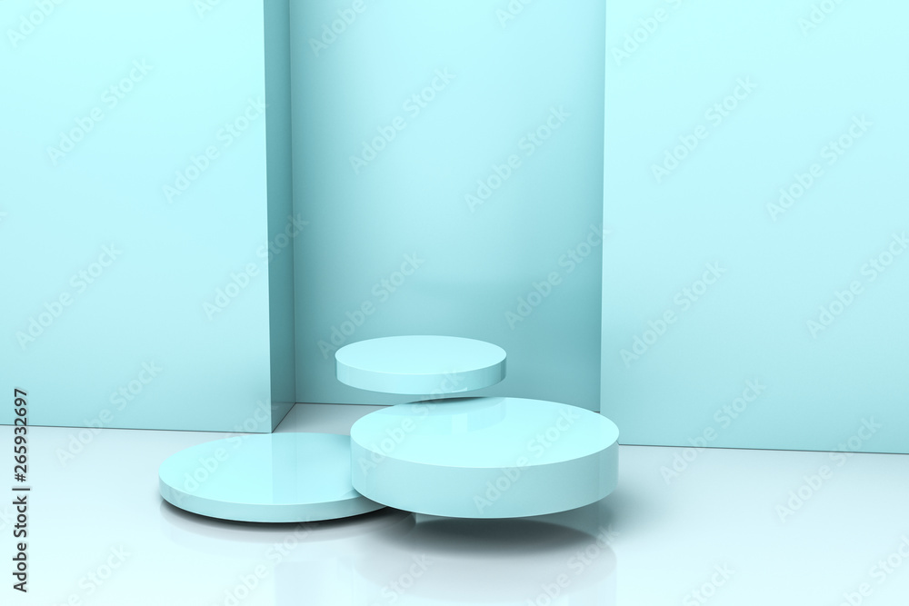 3d rendering, the round platform in the empty room.