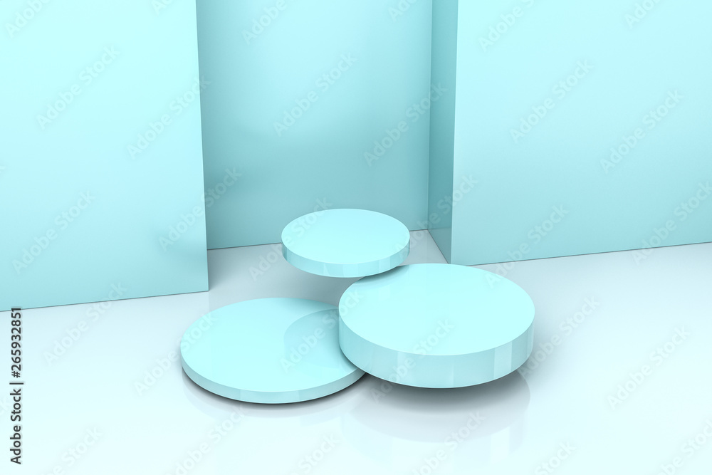 3d rendering, the round platform in the empty room.