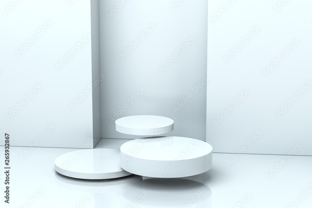 3d rendering, the round platform in the empty room.