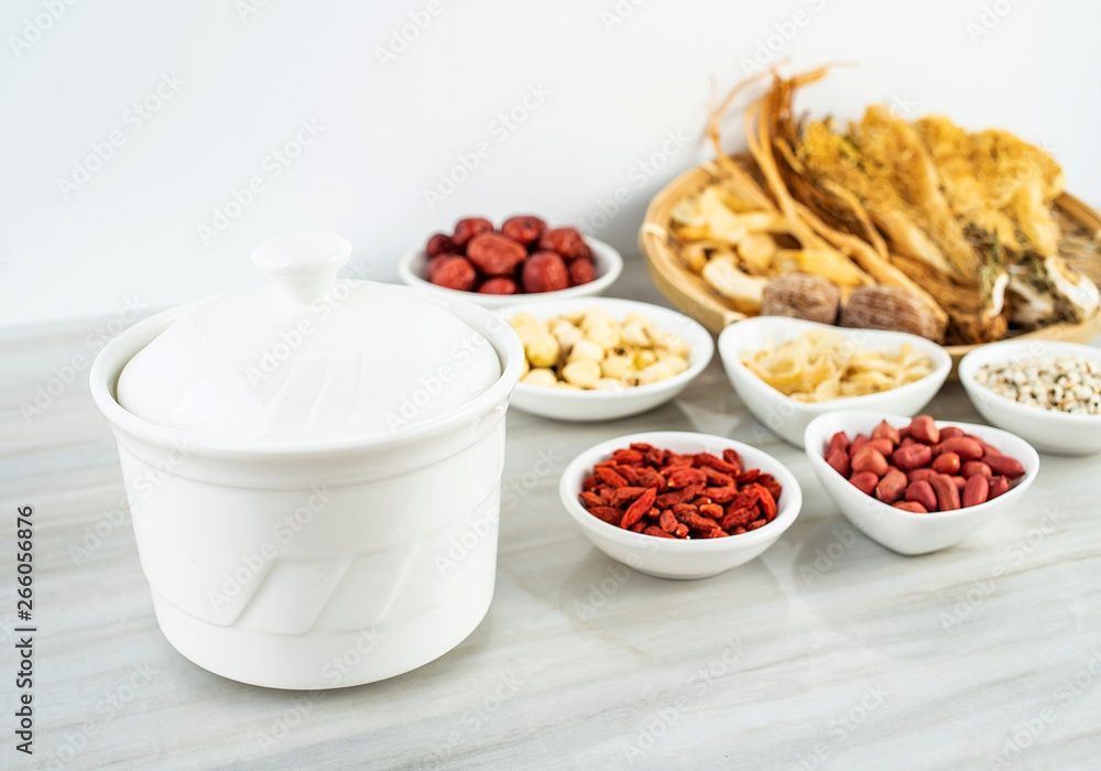 Chinese health soup ceramic stew and soup ingredients