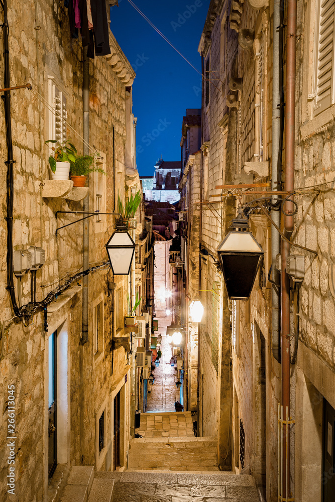 Old town of Dubrovnik at twilight, Dalmatia, Croatia